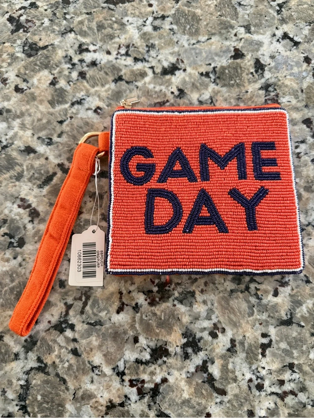 Game Day Beaded Wristlet Clutch - Orange Purple Football College Tigers